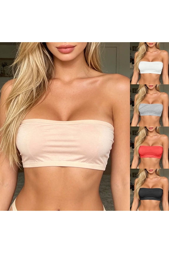Women’s Strapless Tube Top, Breathable Seamless Bandeau, No-Pad Summer Camisole for Students & Plus Size Red XXL