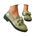 thumbnail image 1 of Rove Studio Women's Y2K Bow Platform Loafers, Chunky Heel Patent Leather Slip On Shoes, Trendy Casual Footwear for Daily & Party Wear Green 37, 1 of 9