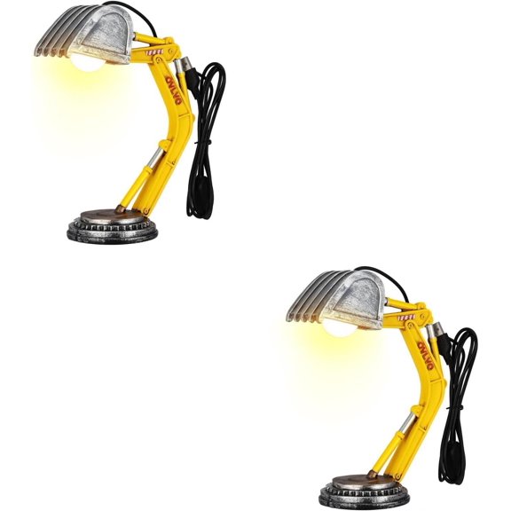 RoveNova 2pcs Unique Desk Digger Robotic Minimalist Desktop Construction Nursery Movable Boys Decor Study for Lamp Light Bedroom Decoration Night Room Arm LED Model Bedside Reading