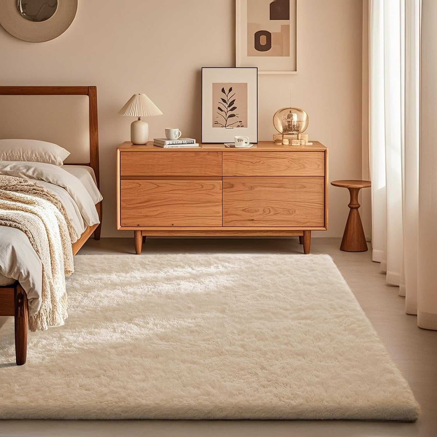 RoveNova Area Rugs for Bedroom, Christmas Upgrade Non-Slip Ivory Fluffy ...