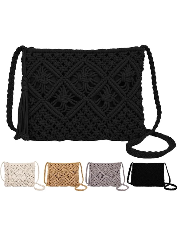 Crochet Summer Purse for Women Crossbody Woven Bag, Small | Soft Crochet Knitted, Macrame Purse, Summer Beach Travel Vacation Outfits, Boho Style, Woven Clutch, Spring Purse