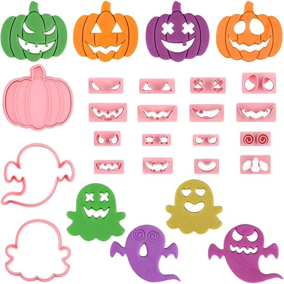 RoveNova Halloween Cookie Cutters Set, Pumpkin Ghost Cookie Cutter | Multiple expression combinations Pumpkin Cookie Cutter,Ghost Cookie Cutters,Biscuit Mold for Cookie,Fondant,Pastry,Cake Decor