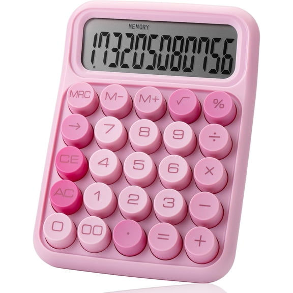 RoveNova- Mechanical Switch Calculator, 12 Digit Large LCD Display, Pink | With Big Buttons, Mechanical Switch Calculator for Home, School, Office