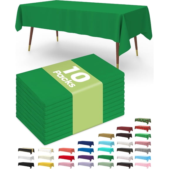 RoveNova Plastic Table Cloth Disposable 10 Pack, 54 x 108 Inch Table Cloths, St Patricks Day, Christmas Decorations, Tablecloths, Rectangle, Forest, Plastic Cover, Leakproof & Sturdy, Green