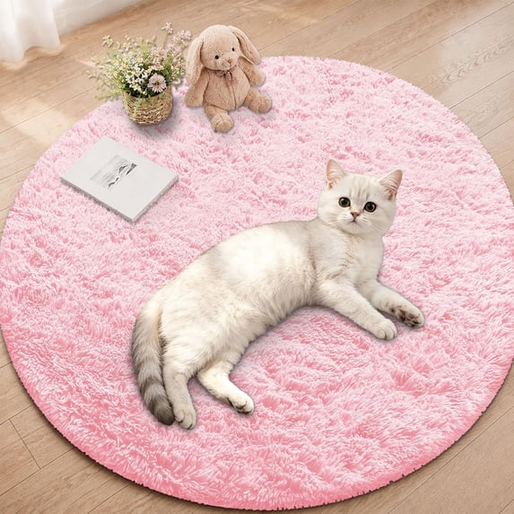 Pink Round Bug RoveNova Round Area Rugs for Living Room Bedroom 2x2 ft, Fluffy Carpet ...