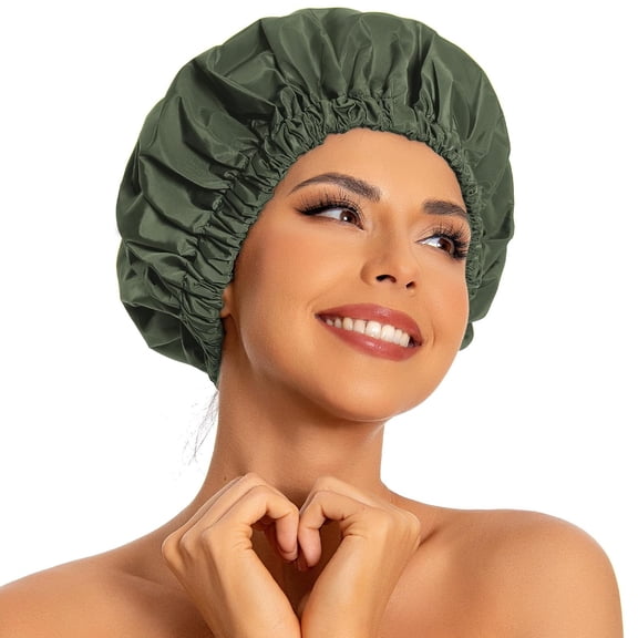 RoveNova Shower Caps for Women Reusable Waterproof, Shower Hair Cap | Washable Bonnet, Wide Elastic Band, Large Fit, Holds Long Hair, Braids Friendly, Bath Accessories, Spa, Travel