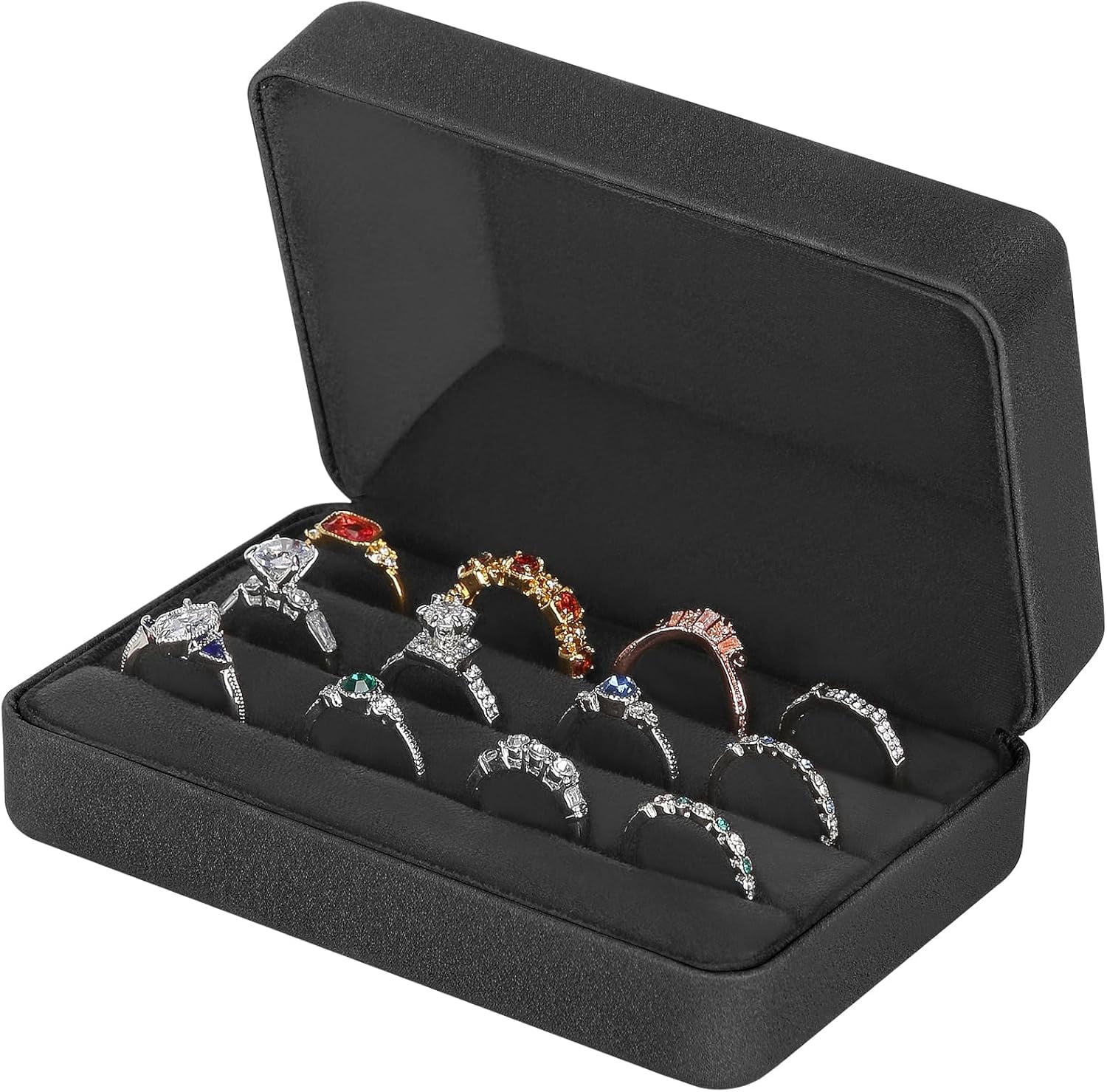 RoveNova Velet Jewelry Ring Storage Box for Multiple Rings (Black ...