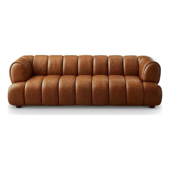 Roven Mid-Century Modern Luxury Living Room Couch in Cognac Tan Leather