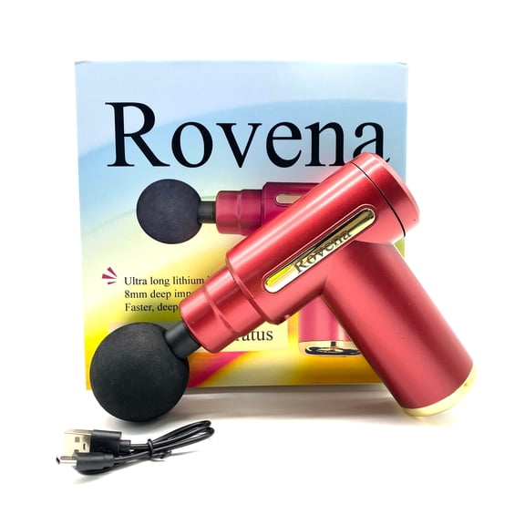 Rovena Massage apparatus Vibrant Red Portable Percussion Massage Device with Deep Tissue Penetration and Extended Cordless Operation