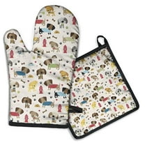 Rover Cream Dogs Bone Kitchen Oven Mitt and Pot Holder Sets 2 Pcs for Baking, Cooking and Grilling, Heat Resistant Up To 392 °F