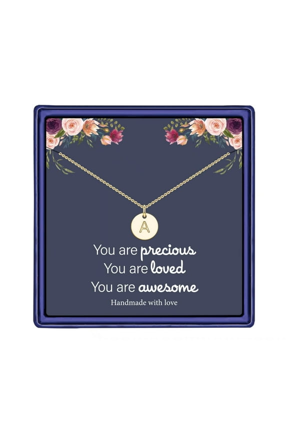 Dainty Disc Pendant 14K Gold Plated Tiny Initial Necklace for Women Girls Letter A-Z Cute Jewelry Personalized Valentines Day Birthday Gifts Gifts for Women Her Wife
