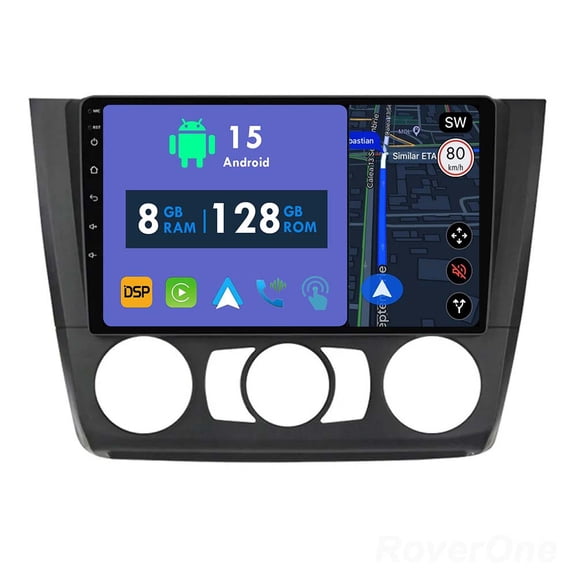 RoverOne 8GB+128GB Car Radio Bluetooth CarPlay GPS Navigation Stereo for BMW 1 Series E81 E82 E87 E88 2004-2011 MT
