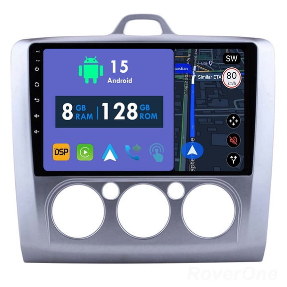 RoverOne 8GB+128GB Car Radio Bluetooth CarPlay GPS Navigation Stereo for Ford Focus 2 Mk 2 2004-2011 MT