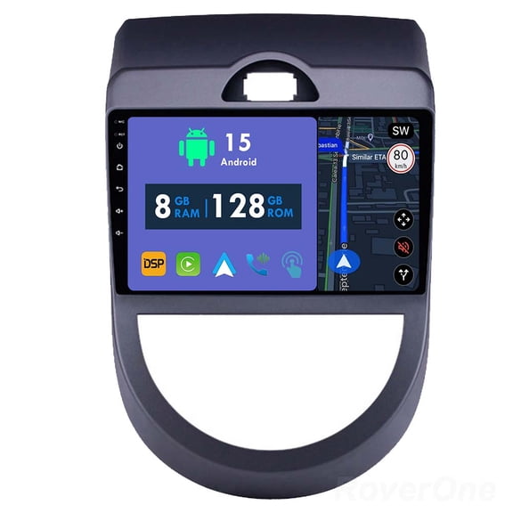 RoverOne 8GB+128GB Car Radio Bluetooth CarPlay GPS Navigation Stereo for Kia Soul 1 AM 2008-2011