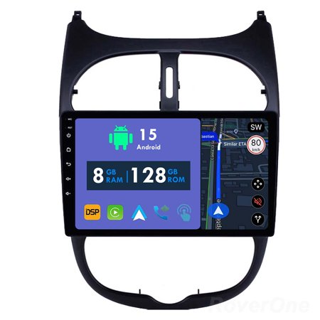 RoverOne 8GB+128GB Car Radio Bluetooth CarPlay GPS Navigation Stereo for Peugeot 206 1998-2012