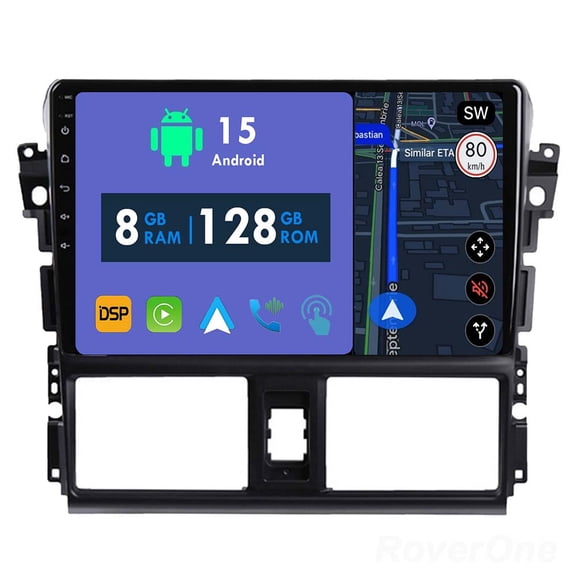 RoverOne 8GB+128GB Car Radio Bluetooth CarPlay GPS Navigation Stereo for Toyota Vios XP150 2013-2020
