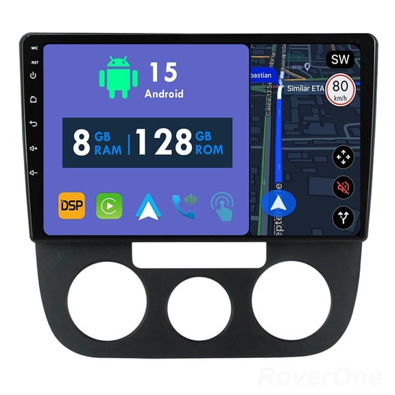 RoverOne 8GB+128GB Car Radio Bluetooth CarPlay GPS Navigation Stereo for Volkswagen Jetta 5 2005-2010