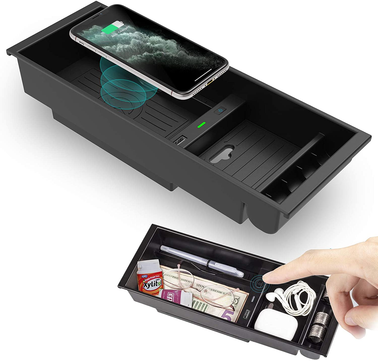 RoverOne Qi Car Wireless Charging pad for Ford F150 F-150 2009 - 2024 Center Console Phone Fast Charger Holder Mat Car Accessories