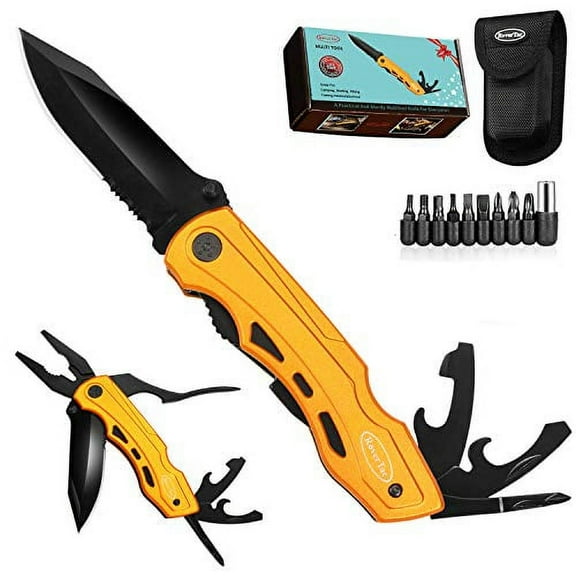 RoverTac Pocket Knife Multitool Folding Knife For Camping Fishing Hiking Outdoor EDC Knife with Pliers Screwdrivers Bottle Opener Safety Lock Durable Sheath Unique Gift