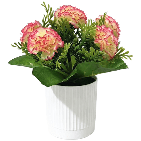 RoverTrail Artificial Carnation Bonsai with 5 Silk Flowers, 7 Inch Fake Plant for Home Decor, Tabletop Centerpiece for Living Room and Dining Table, Mother's Day Gift