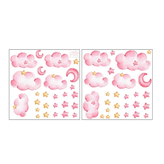 RoverTrail Glow in the Dark Pink Cloud and Star Wall Stickers, Removable PVC Decals for Kids Room Nursery Decor, Water Resistant Ceiling Art 20x20cm