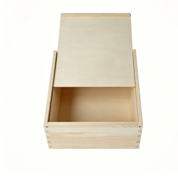 RoverTrail Natural Wooden Storage Box with Sliding Lid for Crafts Hobbies and Keepsakes Square Organizer Container for Home Decor 12x12x6cm