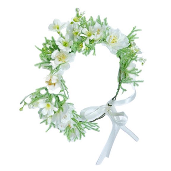 RoverTrail White Artificial Flower Crown for Brides and Bridesmaids, Adjustable Floral Headband for Weddings Beach Parties Photography Props