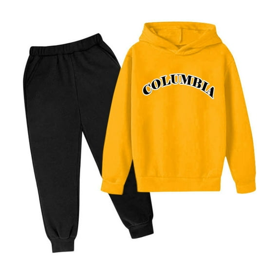 Rovga 100 Girl Clothes Long Sleeve Letter Printed Hoodie Jogger Pants Tracksuit Set Retro Wear Yellow