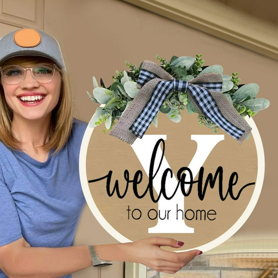 Rovga 2024 New Last Name Year Round Wreath 26 Letter Farmhouse Wreath With Wreath Bow Wreaths For Outside Hanger Decor Vintage Door Sign For Front Decor Y One Size