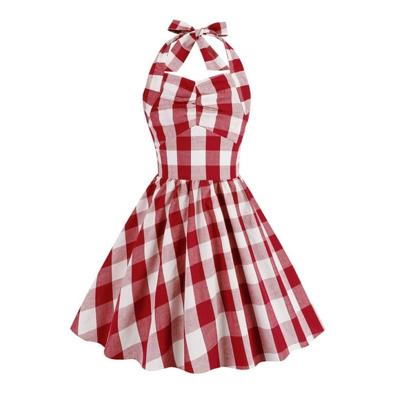 Rovga 3-4 Years Girls Spring Dress Summer Sleeveless Plaid Dress Halter Party Fashion Dress Elegance Playsuit Red