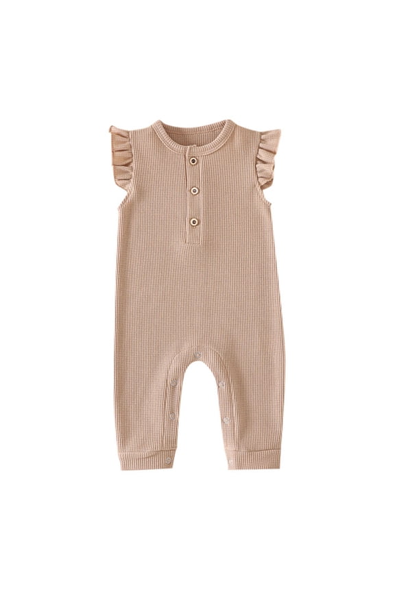 Baby Clothes 6-9 Months Baby Solid Romper Ruffle Short Sleeve Jumpsuits Clothes Relax Fit Daily Wear Khaki