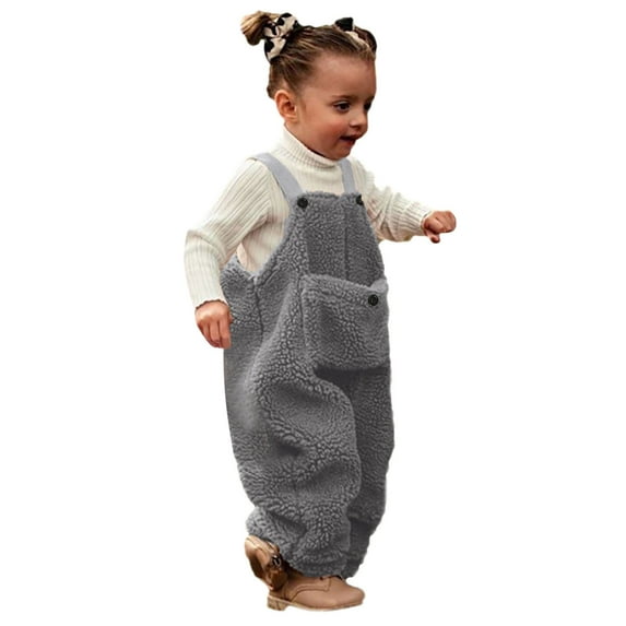 Rovga Baby Girl Clothes Sleeveless Suspender Overalls Kids Toddler Romper Warm Pants Trousers Romper Jumpsuit Retro Homewear Grey 2-3 Years