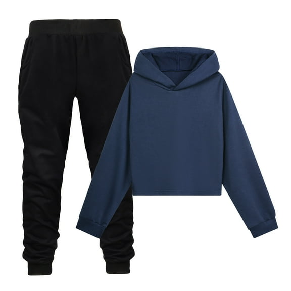 Rovga Baby Girl Outfitschild Toddler Long Sleeve Prints Warm Hoodie Pullover Tops Pants Kids Outfits Sweat Suit Navy Adorable Homewear 2-3 Years