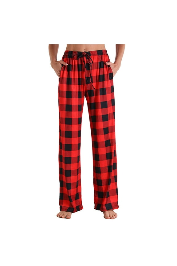 Black Red Plaid Women's Casual Trousers Pants Relaxed Streetwear
