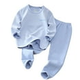 thumbnail image 1 of Rovga Boy Outfits Children'S Thermal Underwear Set Solid Color Long Sleeve Round Neck Thick Long Pajamas Fashion Holiday Wear Light Blue 9-10 Years, 1 of 5
