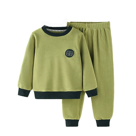 Rovga Boys Clothes Toddler Winter casual Warm Solid Color Long Sleeve Tops Pants 2Pcs Outfits Set Classic Daily Playsuit Green 7-8 Years