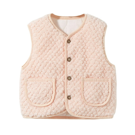 Rovga Boys Girls Coats 0-6 Months Child Winter Sleeveless Warm Solid Color Two Pockets Coat Jacket Spring Clothes Pink