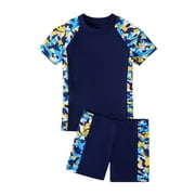 Rovga Boys Swimwear Breathable Quick Drying Swimsuit Short Sleeved Shorts Two Piece Set
