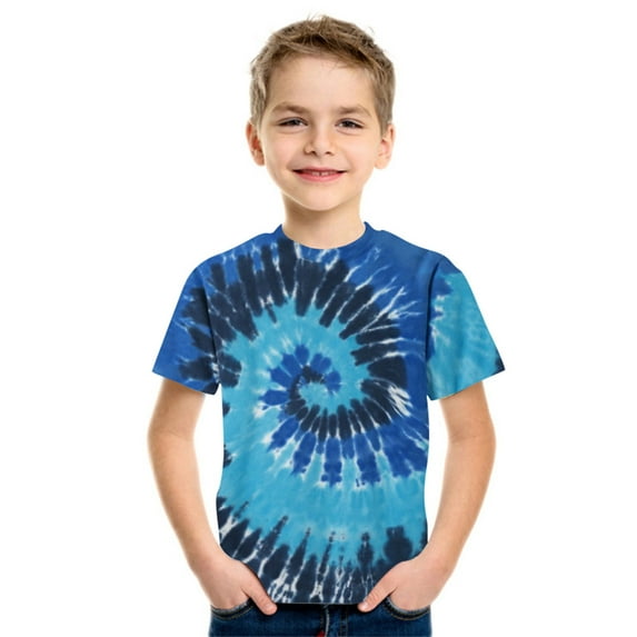 Rovga Child Kid Boys T Shirt Summer Round Neck Short Sleeve Tee Solid Color Cartoon Prints Tops Outfits Comfortable Daily Wears 12-18 Months Light Blue
