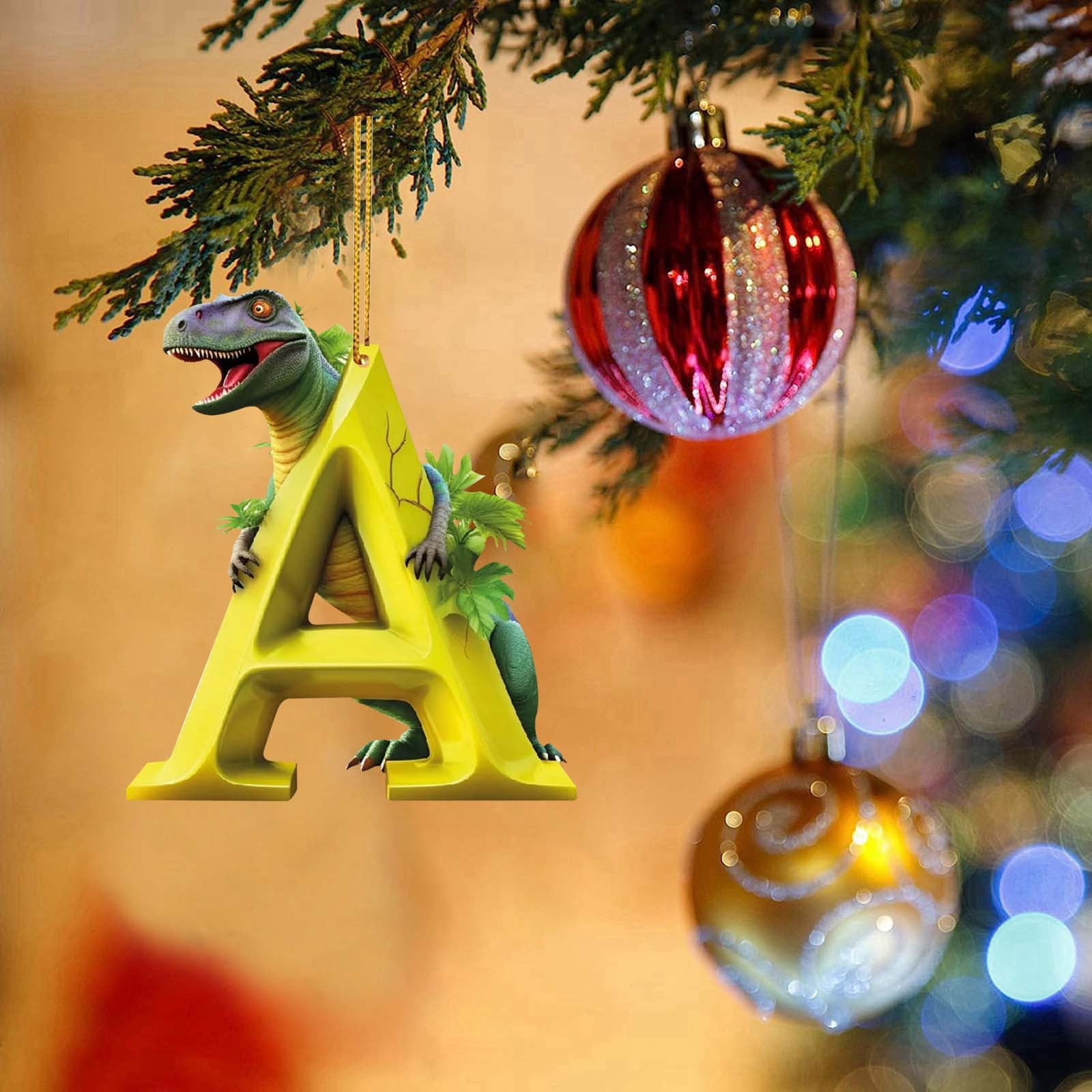 Rovga Christmas Dinosaur Acrylic 26 Letters Christmas Dinosaur Ornaments Acrylic A To Z Ornament