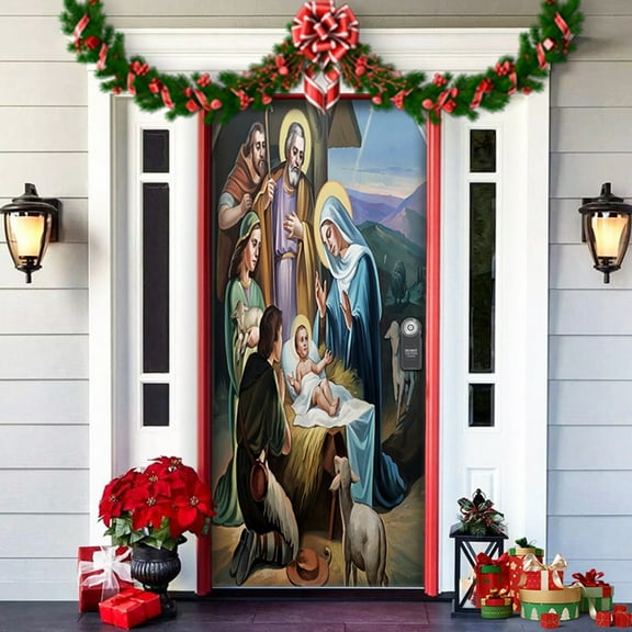 Rovga Christmas Door Cover Decoration Tapestry Holiday Party Door Curtain Tapestry Door Cover Snow Decoration