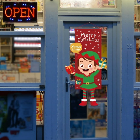 Rovga Christmas Ornaments 1 Pcs Christmas Holiday Seasonal Sign Hanging Decor Christmas Decoration Hanging Santa Clus Banner Flag For Front Door Home Xmas Wall Windows A One Size