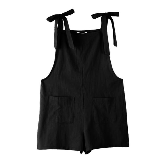 Rovga Clothes For Teen Girls 8-9 Years Summer Sleeveless Girls Romper Adjustable Tie Up Strap Short Jumpsuits With Pocket Relax Fit Playsuit Black