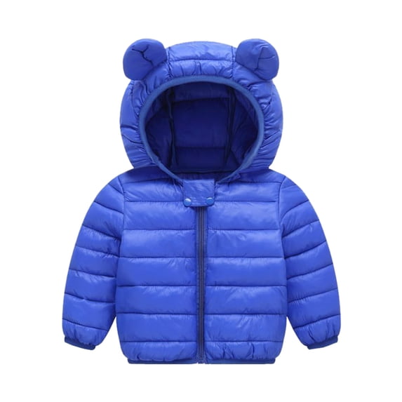 Rovga Coat For Boys Girls 3-4 Years Long Sleeve Zipper Warm Outdoor Windproof Baby Coat Kids Hooded Solid Color Toddler Jacket Thick Jacket Fashion Outfits Blue