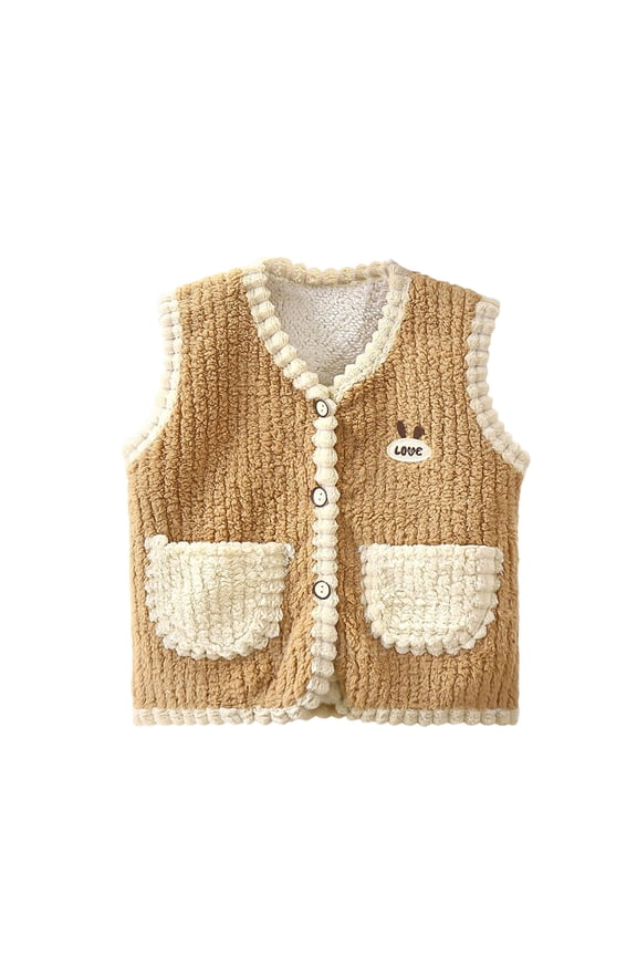 Coat For Girls Boys 18-24 Months Toddler Spring Winter Sleeveless Warm Two Pockets Coat Jacket Coffee