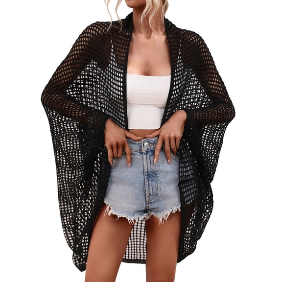 Rovga Cover Ups For Swimwear Women Solid Color Long Sleeve Swimsuit Beach Cover Up Loose Button Down Bikini Bathing Suit M Black