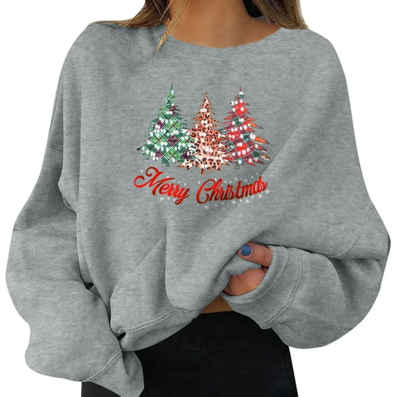 Rovga Cute Long Sleeve Women Sweatshirts Christmas Womens Holiday Pullovers Fun Graphic Print Crew Neck Sweatshirts Gifts Shirt Tops