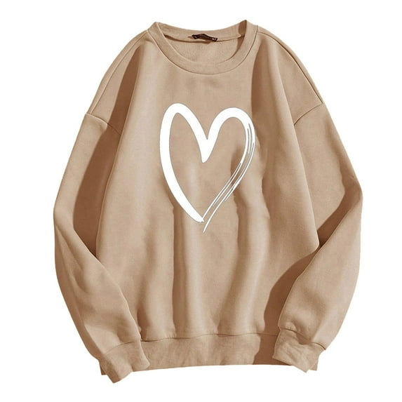 Rovga Cute Long Sleeve Women Sweatshirts Fashion Womens Warm Sweatshirt Casual O Neck Soft Love Heart Printed Shirt Ladies Winter Sweatshirts Tops