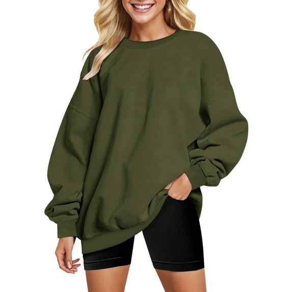 Rovga Cute Long Sleeve Women Sweatshirts Womens Oversized Autumn And Winter Loose Top Solid Color Shoulder Sleeve Pullover Sweatshirt Sweater