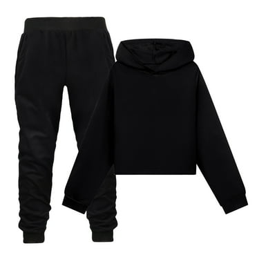 Rovga Cute Outfits For Girls Child Toddler Long Sleeve Prints Warm Hoodie Pullover Tops Pants Kids Outfits Sweat Suit Black Adorable Homewear 7-8 Years